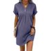 Women's V-Neck Solid-Color Buttoned Dress With A Comfortable, Casual Design_ecoleips.com