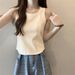 Women's Cotton Camisole Vest Spring Summer Design Sense Niche Outerwear Ribbed Sleeveless T-Shirt Inner Layer Base_ecoleips.com