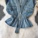 Women's Clothing Denim Vest With Waist Cinching & Rhinestone Details – Sleeveless Light Blue A-Line Vest For Elegant Layering (One Size)_ecoleips.com