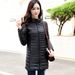 Women's Lightweight Down Jacket With Stand Collar, Slim Fit Mid-Length Coat, Autumn Winter Korean Style, Warm & Stylish_ecoleips.com