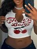 Women's Clothing Fashion Sexy Letter Print U Neck Vest Top_ecoleips.com
