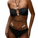 Women's Clothing Split Bikini Skirt Three Piece Black Halter Neck Sexy Swimsuit_ecoleips.com