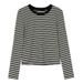 2025 High Quality Black White Striped T-Shirt Women's Pure Cotton 2025 Autumn And Winter Clothing New Slim Fit Shoulder Top_ecoleips.com