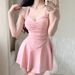 Sweet Pink Wide Strap One Piece Swimsuit Dress With Ruched Bodice Flared Skirt Modest Swimwear For Beach Pool Vacation_ecoleips.com