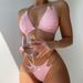 Solid Color Halter Neck Chain Split Swimsuit Three Point Beach Bikini Set_ecoleips.com