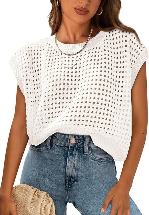 Women's Crochet Cover Sleeve Crew Neck Pullover Sweater Beach Beach Cover up Shirt Summer Cross Border Foreign Trade_ecoleips.com