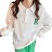 Autumn Korean Style Polo Lapel Long-Sleeved Sweater For Female Students Loose Style Letter Print Top Wholesale_ecoleips.com