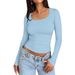European And American Style Women's Slim Fit T-Shirt Cross Border Long Sleeve Cropped Pullover Milk Silk Short Style Beauty Clothes For Autumn_ecoleips.com