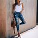 Women's Clothing Retro High Waisted Stretchy Ripped Jeans With Small Feet_ecoleips.com