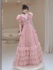 Sparkly Pink Slim Fit Deep V Neck Princess Style Dress European American Elegant Evening Gown for Brides Banquets_ecoleips.com