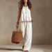 Women's Clothing Summer Women's Ruffle Sleeveless Wide Leg Suit Casual Cotton Linen Blend Style Fashion For Formal & Casual For Women_ecoleips.com
