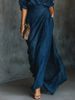 2025 Independent Website European And American Women's Autumn Elegant And Sexy Solid Color Irregular Pleated Pocket Long Skirt_ecoleips.com