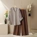 Women's Striped Print Casual Shirt Pants Set High-End Retro Style Autumn Winter Clothing_ecoleips.com