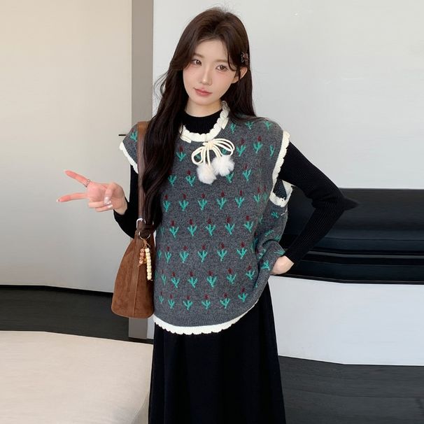 Autumn Winter New Korean Fashion Jacquard Vest 2-Piece Set Maternity Dress_ecoleips.com