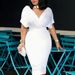 Women's Clothing Fashion Dress Popular Solid Color Tube Top V Neck Half Sleeve Back Zipper Bubble Beads Dress_ecoleips.com