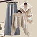 Women's Clothing Plus Size Autumn And Winter Suits Thickened Vest Versatile Knitted Sweater Wide Leg Pants Three Piece Suit_ecoleips.com