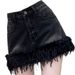 Summer High Waisted Slim Fit Denim Mini Skirt for Women Elegant Style with Fringed Edges Thin Midi Skirt_ecoleips.com