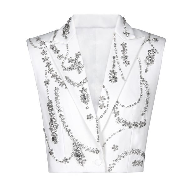 K New Fashion High-end Sleeveless Heavy Work Diamond Temperament Women's Suit Vest Waistcoat_ecoleips.com