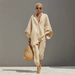 Women's Batwing Sleeve V-Neck Lounge Set Casual Two Piece Outfit Relaxed Fit Comfortable Clothing_ecoleips.com