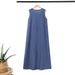 Women's Clothing Muslim Fashion Loose Large Size Sleeveless Long Solid Color Denim Dress_ecoleips.com