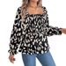 Aria Basics Aria Basics 2025 Autumn/Winter European And American Casual Ruffled Square Neck Leopard Print Long Sleeve Chiffon Blouse_ecoleips.com