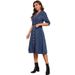 Women's Slim Fit Denim Dress Short Sleeve Spring/Autumn Summer New Style 218669 Cross Border Fashion Direct Sales_ecoleips.com
