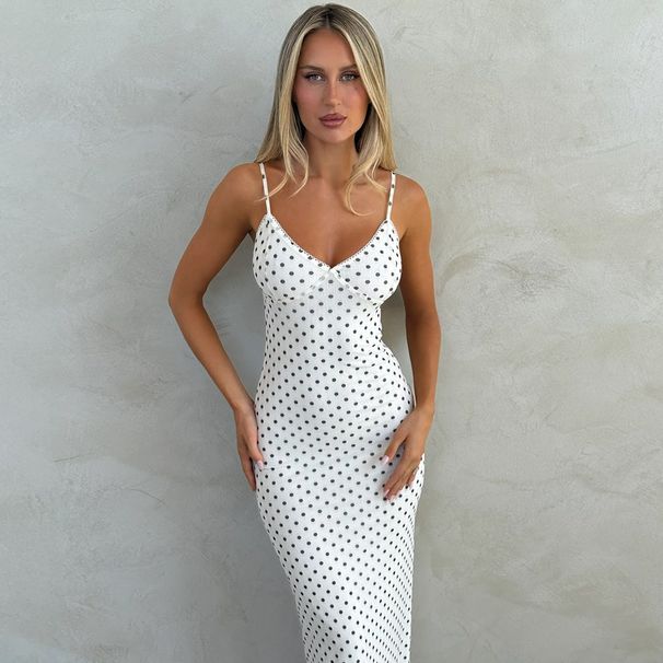French Style Polka Dot Sexy Deep V Strapless Long 2025 Winter New Fashion Slim Fit Camisole Dress Wholesale_ecoleips.com