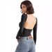 Women's Backless round Neck Long Sleeve T-Shirt European American Style Sexy Summer Pure Base Layer Inner Wear_ecoleips.com