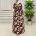 Elegant Long-Sleeve Maxi Dress With Graffiti Print – Modest Muslim Fashion, High Waist Office & Occasion Wear, Polyester Blend (S-XXL, Coffee Brown)_ecoleips.com