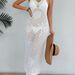 Elegant Beach Wrap Dress With High Slit & Lace Bow Tie - Flowy Summer Maxi Dress For Women (White/Black, S/M/L/Xl)_ecoleips.com