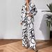 Women's Fashion Printed Two Piece Set Casual Shirt And Wide Leg Pants Spring/Autumn Full Length Polyester Clothing_ecoleips.com