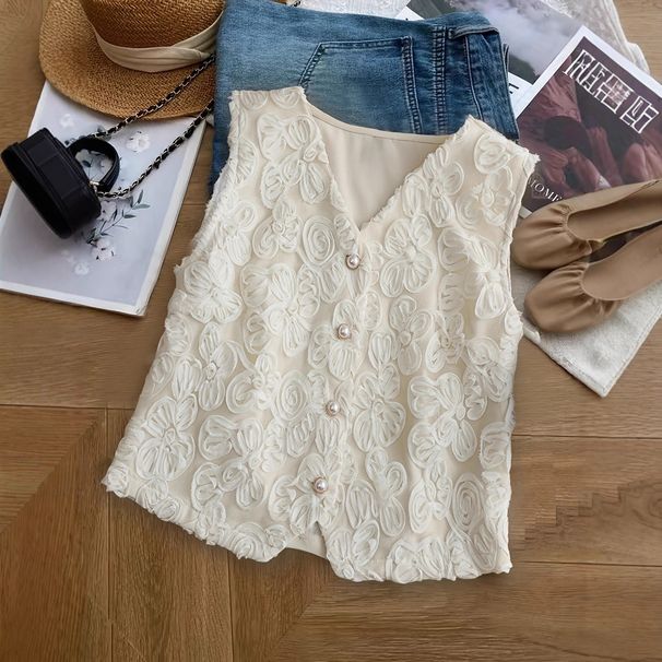 Apricot Color Women's V Neck Top European American Style Cross Border E Commerce Elegant Fashionable Three Dimensional Rose Pearl_ecoleips.com
