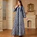 Elegant V Neck Long Dress for Women New Fashion Jacquard 4153 Cross Border Style with Long Sleeves_ecoleips.com