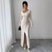 2025 European American New Style Knitted Textured Long-sleeve Dress, Autumn And Winter Slim-fit Irregular_ecoleips.com