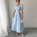 Women's Clothing Daisy Embossed Dress American Style Short Sleeve A-Line Skirt Casual Summer Fashion Thin Material_ecoleips.com