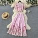 Women's French Style Printed Two Piece Set Short Sleeved Embroidered Summer Casual Slimming Waist Cinching Youthful_ecoleips.com