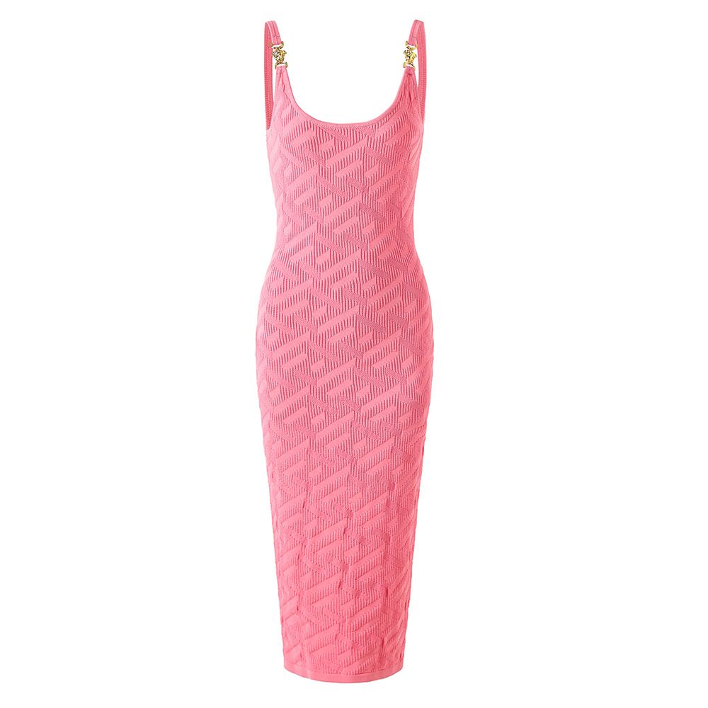 Women's Clothing New Pink Suspender Dress Metal Buckle Knitted Skirt Waist Slim Jacquard Skirt_ecoleips.com