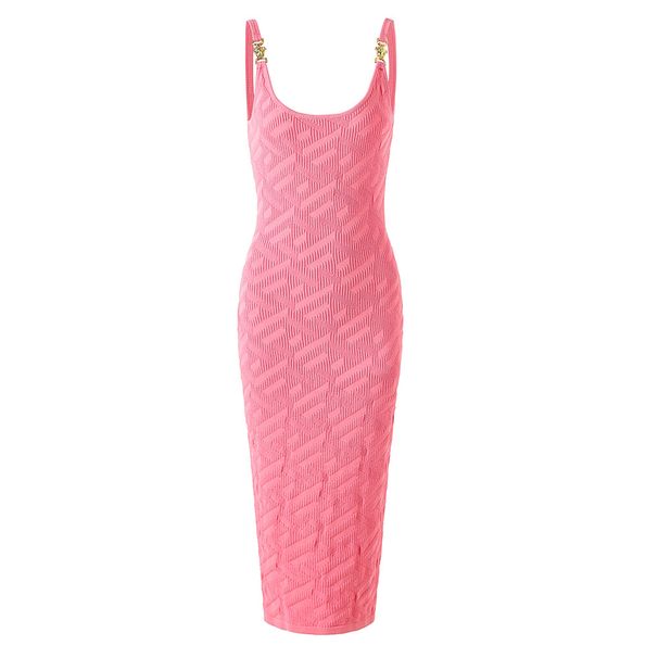 Women's Clothing New Pink Suspender Dress Metal Buckle Knitted Skirt Waist Slim Jacquard Skirt_ecoleips.com