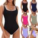 One Piece Swimsuit For Women Sports Straps Ribbed Color Matching Professional Racing Swimwear_ecoleips.com