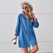 Women's Clothing Long Sleeved Spliced Denim Dress Mid Length Skirt_ecoleips.com