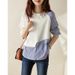 Asymmetrical Striped Contrast Panel Drop Shoulder Batwing Sleeve Relaxed Fit Round Neck Pullover Sweatshirt For Women_ecoleips.com
