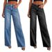 Women's Clothing Loose Wide Leg Side Seam Stitching Frayed Hem Jeans For Women 32150_ecoleips.com