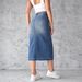 Women's Clothing Blue Denim Skirt Split Hip A- Line Skirt Slim Dress_ecoleips.com