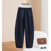Blue Banana Pants Women's Autumn New High End Elastic Waist Solid Color Large Size Curved Knife Pants Casual Women's Pants_ecoleips.com