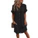 Summer V Neck Button up Cotton Linen Dress for Women Simple Shirt Dress Beach Style Bohemian Casual Suitable for Ages 16-45_ecoleips.com