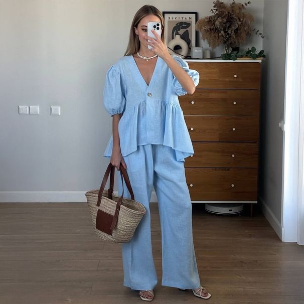 DiYun European American Vacation Short-Sleeve T-Shirt And Straight-Leg Pants Set Women's Clothing 2026_ecoleips.com