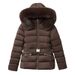 Women's Faux Fur Trim Hooded Short Puffer Jacket - Winter Warm Polyester Coat With Waist Snug Fit, Multiple Colors_ecoleips.com