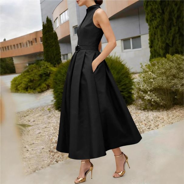 Women's Sleeveless Summer Dress A-Line Skirt Round Waist Belt Slimming Design Fashionable Casual Outdoor Wear New Style_ecoleips.com