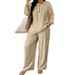 Women's Autumnal Two-Piece Suit Long Sleeved V-Neck Button down Shirt & Wide Leg Pants European American Style_ecoleips.com