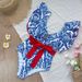 Women's Clothing New Heavy Duty Press Line Waistband One Piece Swimsuit Sexy Retro Print Ruffled Swimsuit_ecoleips.com